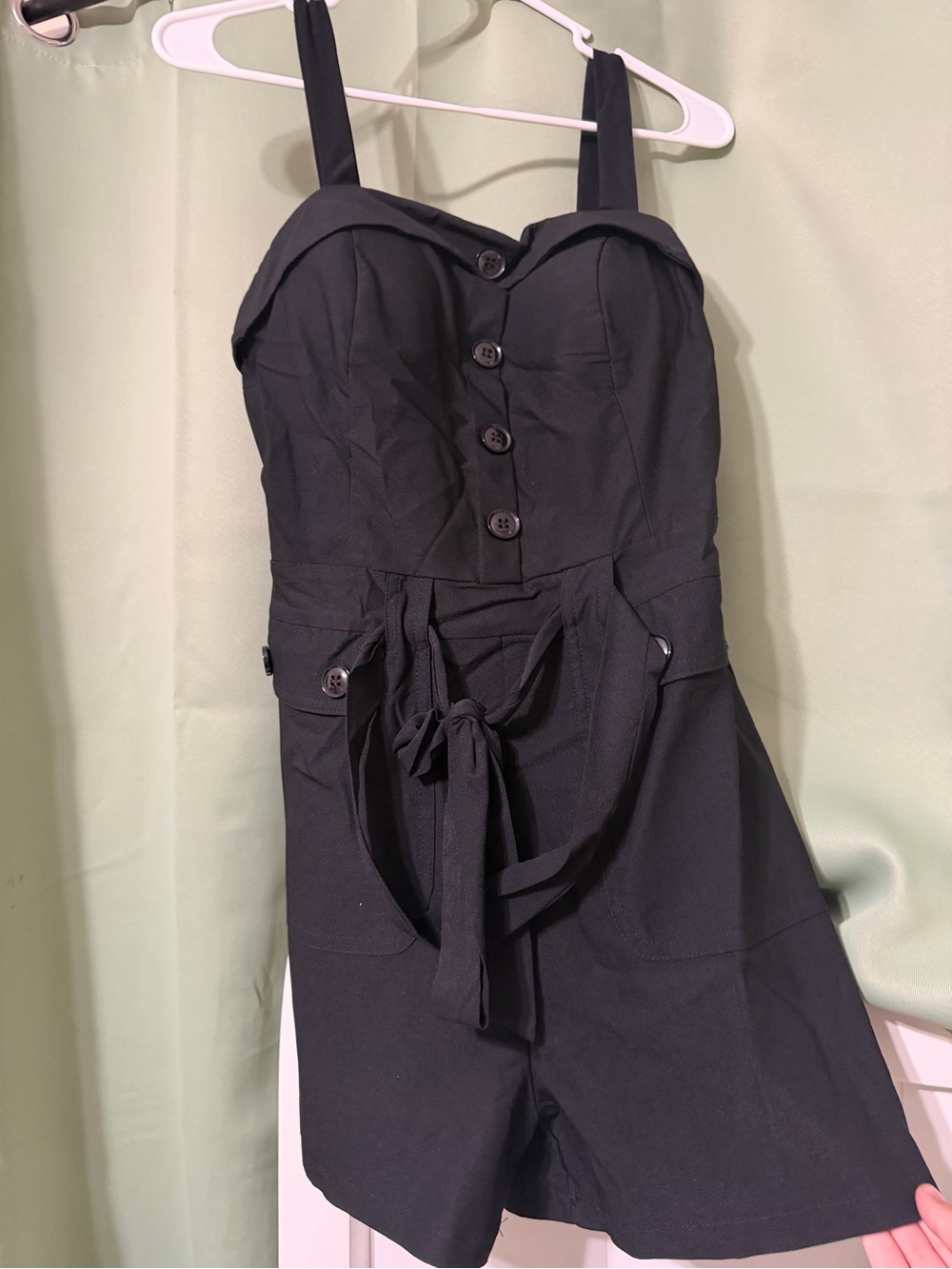 Black Button-Front Tie-Waist Romper